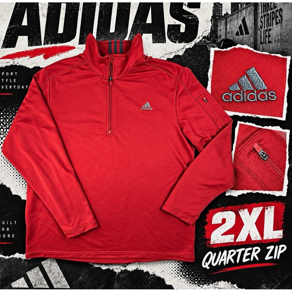 Adidas Red Quarter Zip Pullover Track Jacket Fleece Men's 2XL Streetwear